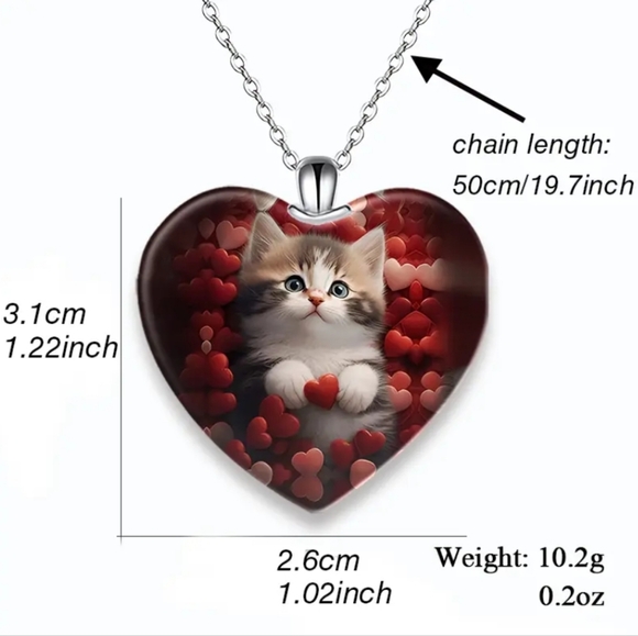 NEW! Cute Heart Shape Kitten Sentimental Pendant Necklace. NWOT - Picture 3 of 3